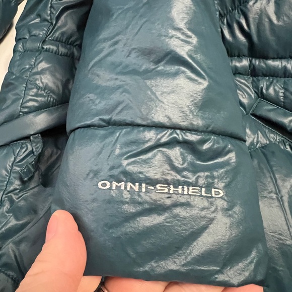 Columbia Omni Heat Womens Sz.Sm. Teal Puffer Coat Removable Faux Fur Lined Hood - Picture 9 of 12